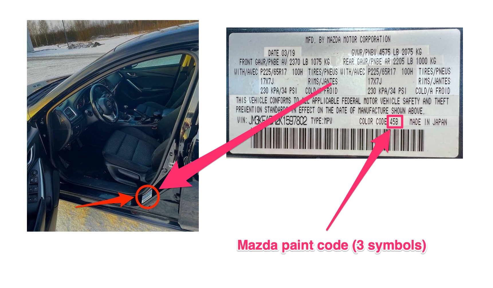 Mazda paint code location